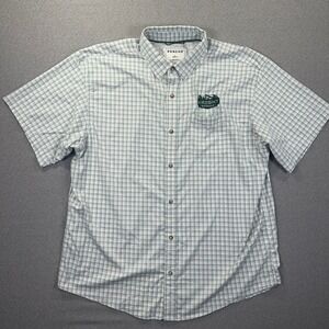Poncho Outdoors Shirt Mens XL Regular Fit Green White Gingham Short Sleeve *Flaw
